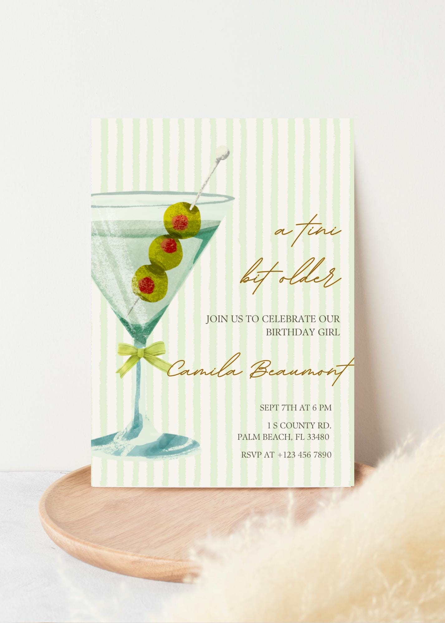 Martini Birthday Party Invitation: Green Cocktail, Editable Canva Template (Digital Download 5x7 inches)