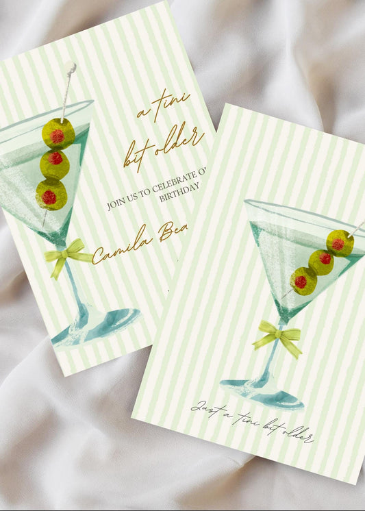 Martini Birthday Party Invitation: Green Cocktail, Editable Canva Template (Digital Download 5x7 inches)