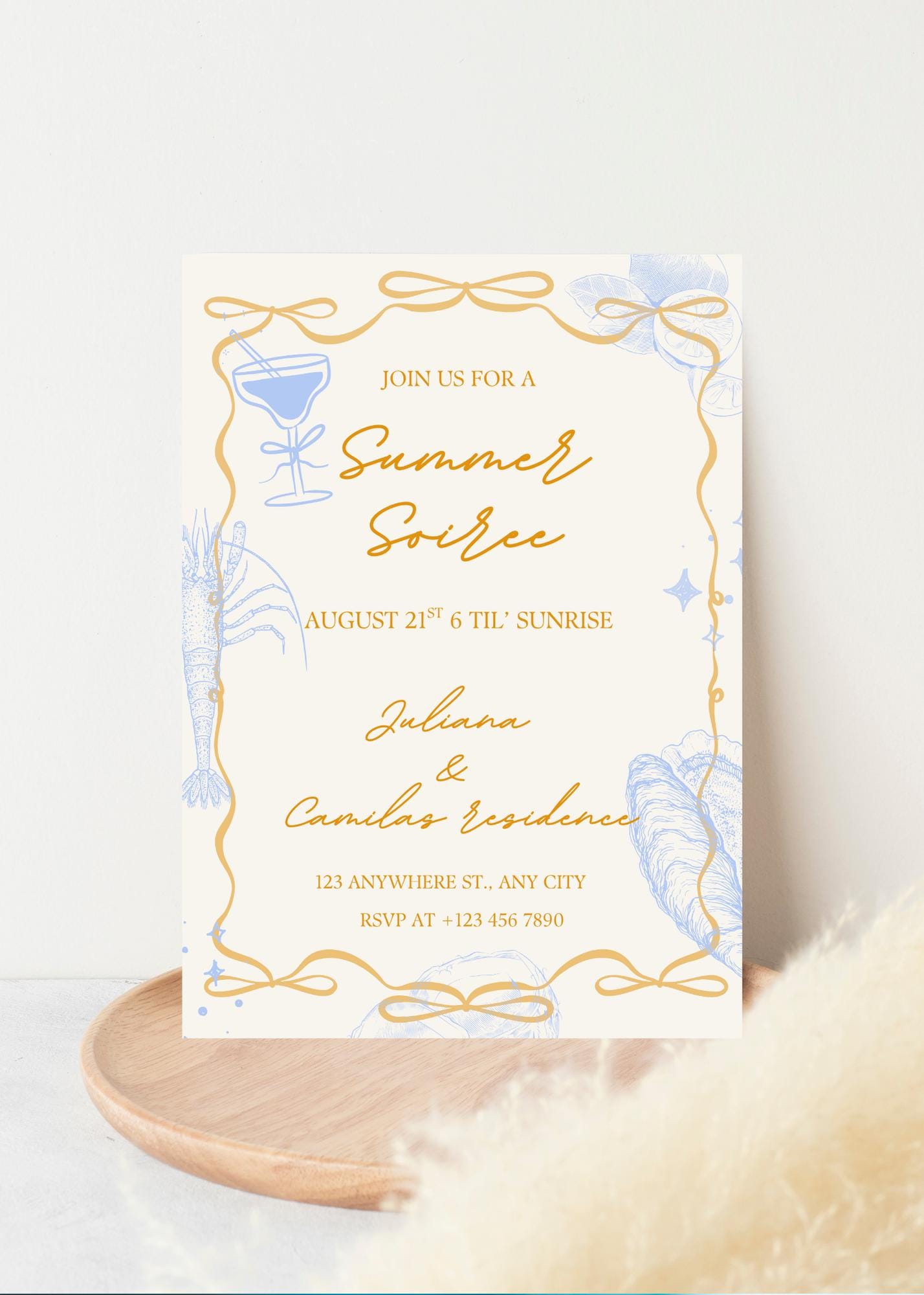 Hand-Drawn Summer Soiree Invitation: Editable Drinks Party Evite (Digital Download, 5x7 inches)
