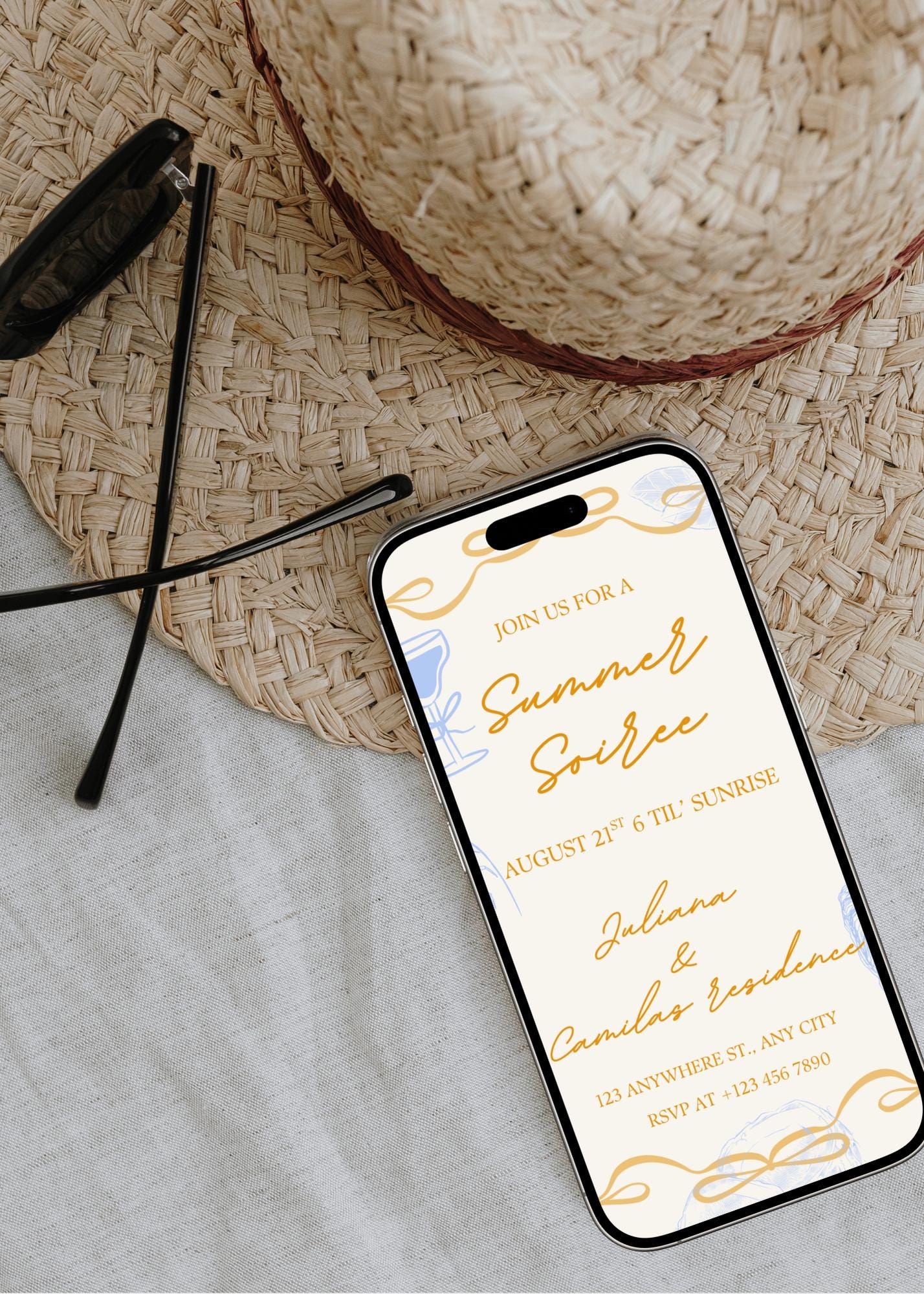 Hand-Drawn Summer Soiree Invitation: Editable Drinks Party Evite (Digital Download, 5x7 inches)