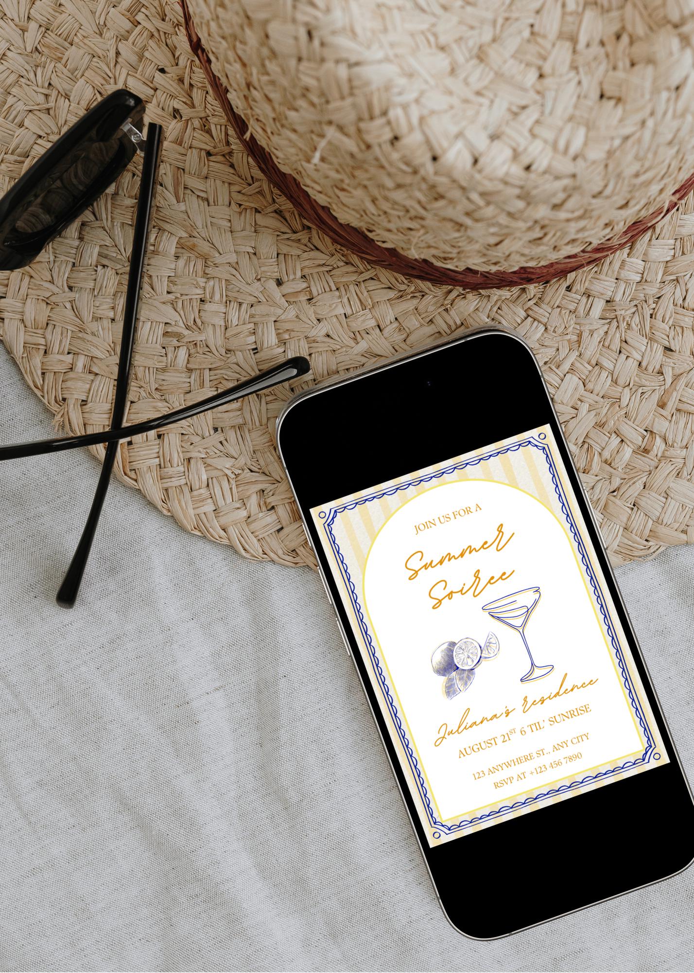 Summer Soirée Invitation: Hand-Drawn Drinks Party Evite (Digital Download, 5x7 inches)