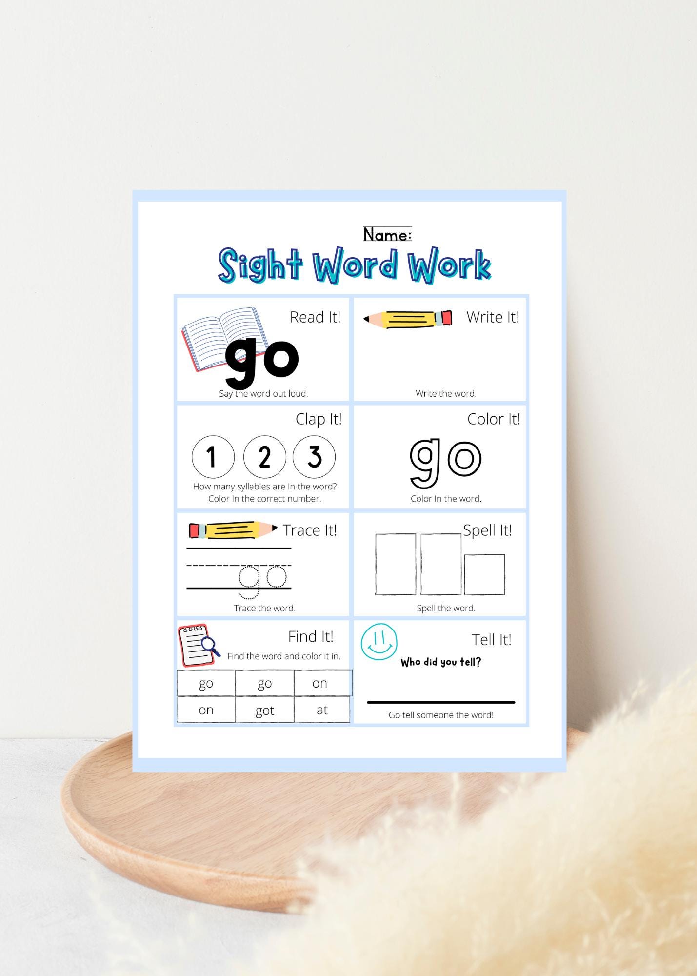 Printable Sight Words Worksheets | Kindergarten, First Grade Reading Practice (Digital Download)
