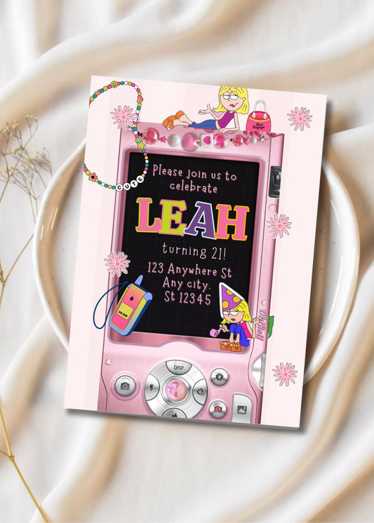 2000's Birthday Invite, Lizzie McGuire, Camera Birthday Invitation, Digital Download