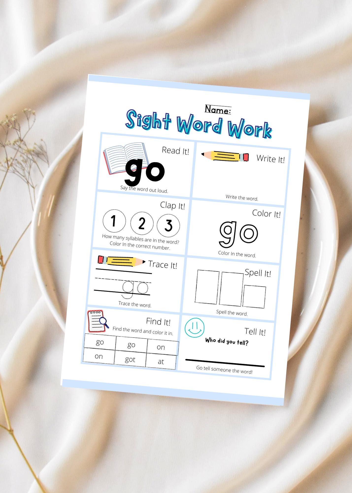 Printable Sight Words Worksheets | Kindergarten, First Grade Reading Practice (Digital Download)