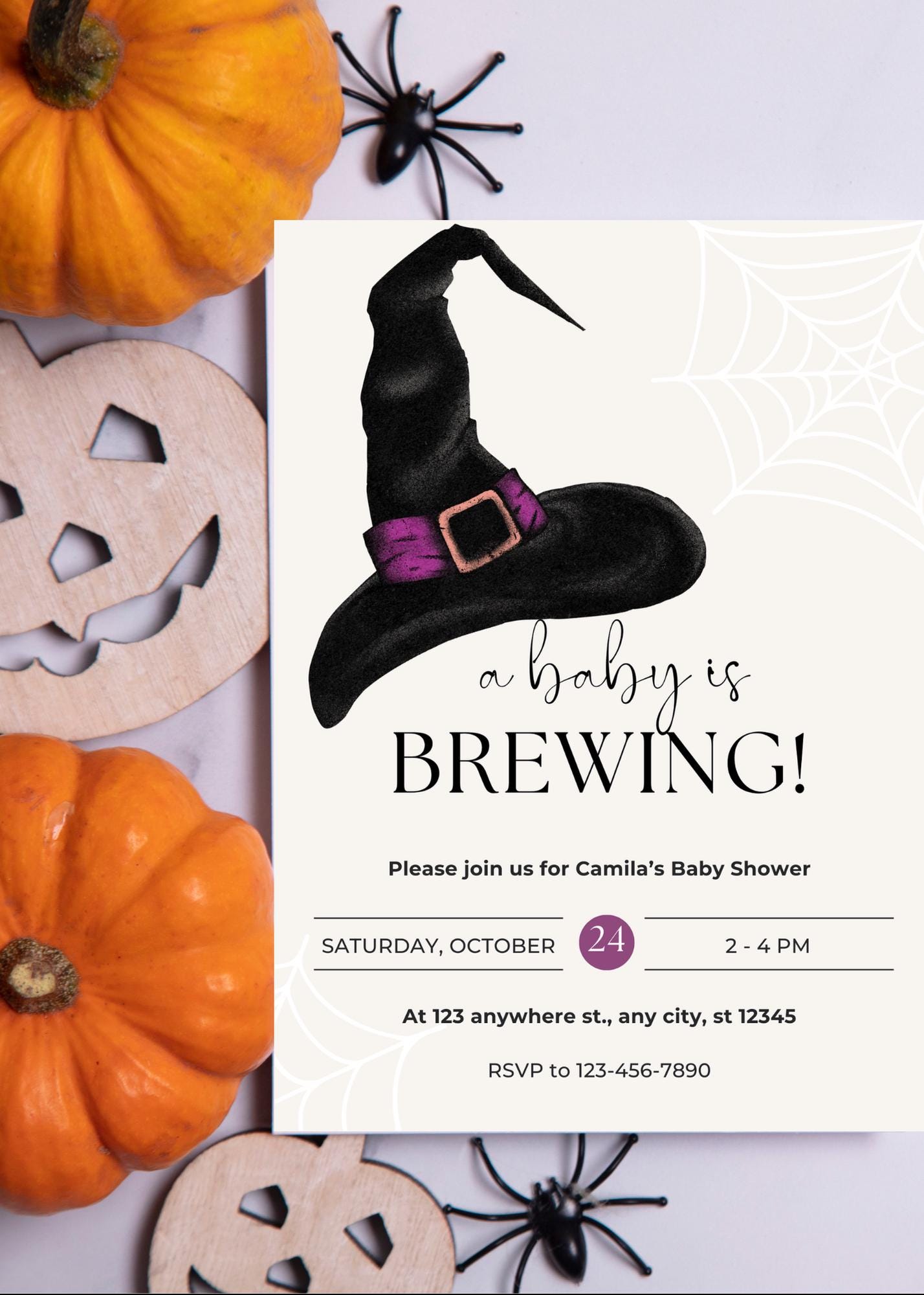 Halloween Witch Baby Shower Invitation, A Baby is Brewing Announcement (Digital Download)