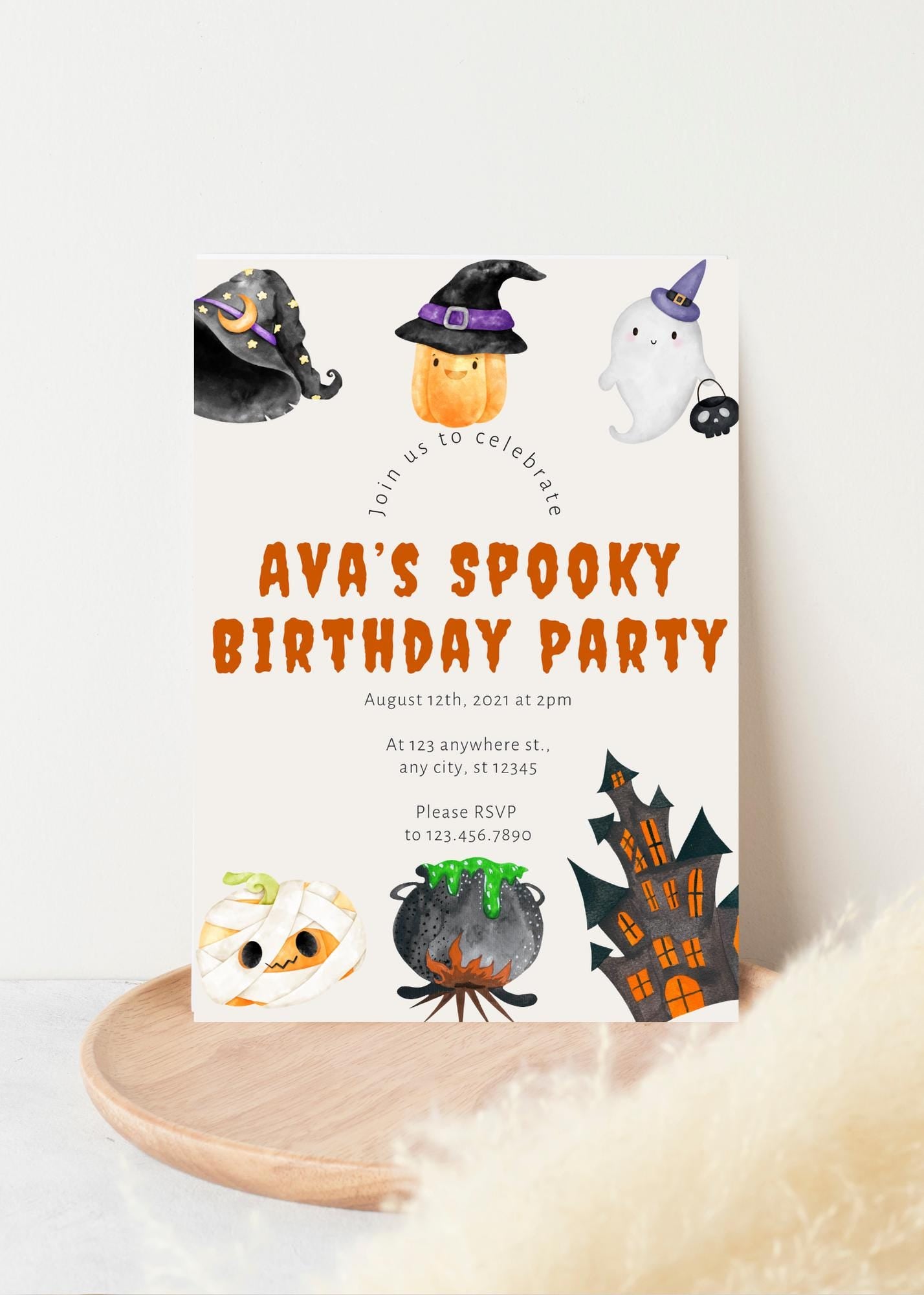 Spooky Halloween Birthday Invitation, Kids Costume Party (Editable Digital File)