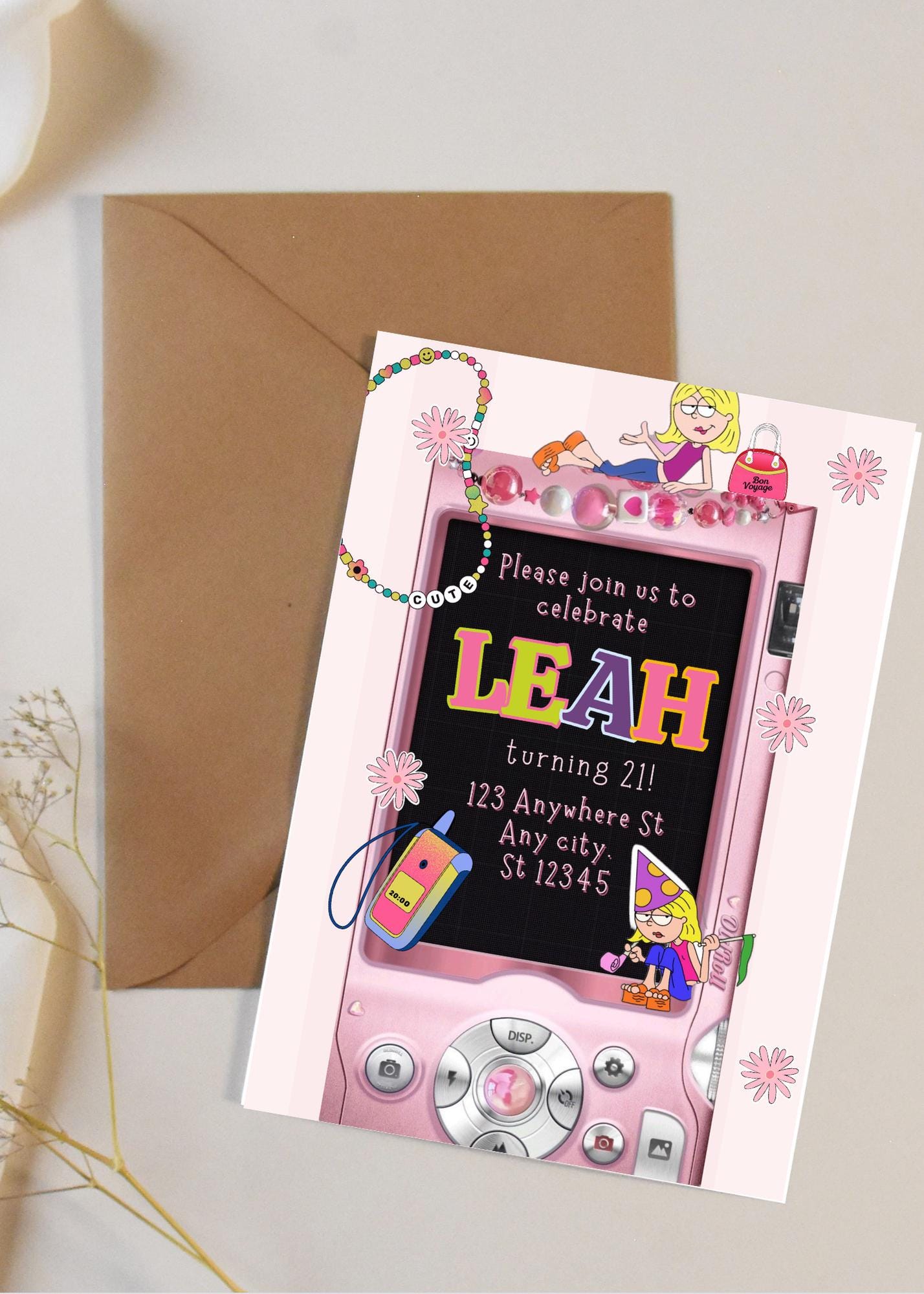 2000's Birthday Invite, Lizzie McGuire, Camera Birthday Invitation, Digital Download