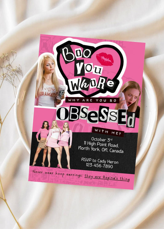 Mean Girls Burn Book Birthday Invitation, Pink Glam Chic Party Invite (Digital Download)