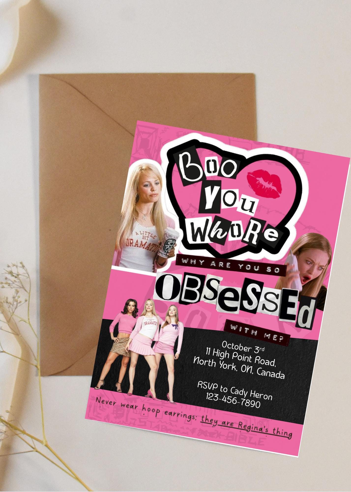 Mean Girls Burn Book Birthday Invitation, Pink Glam Chic Party Invite (Digital Download)