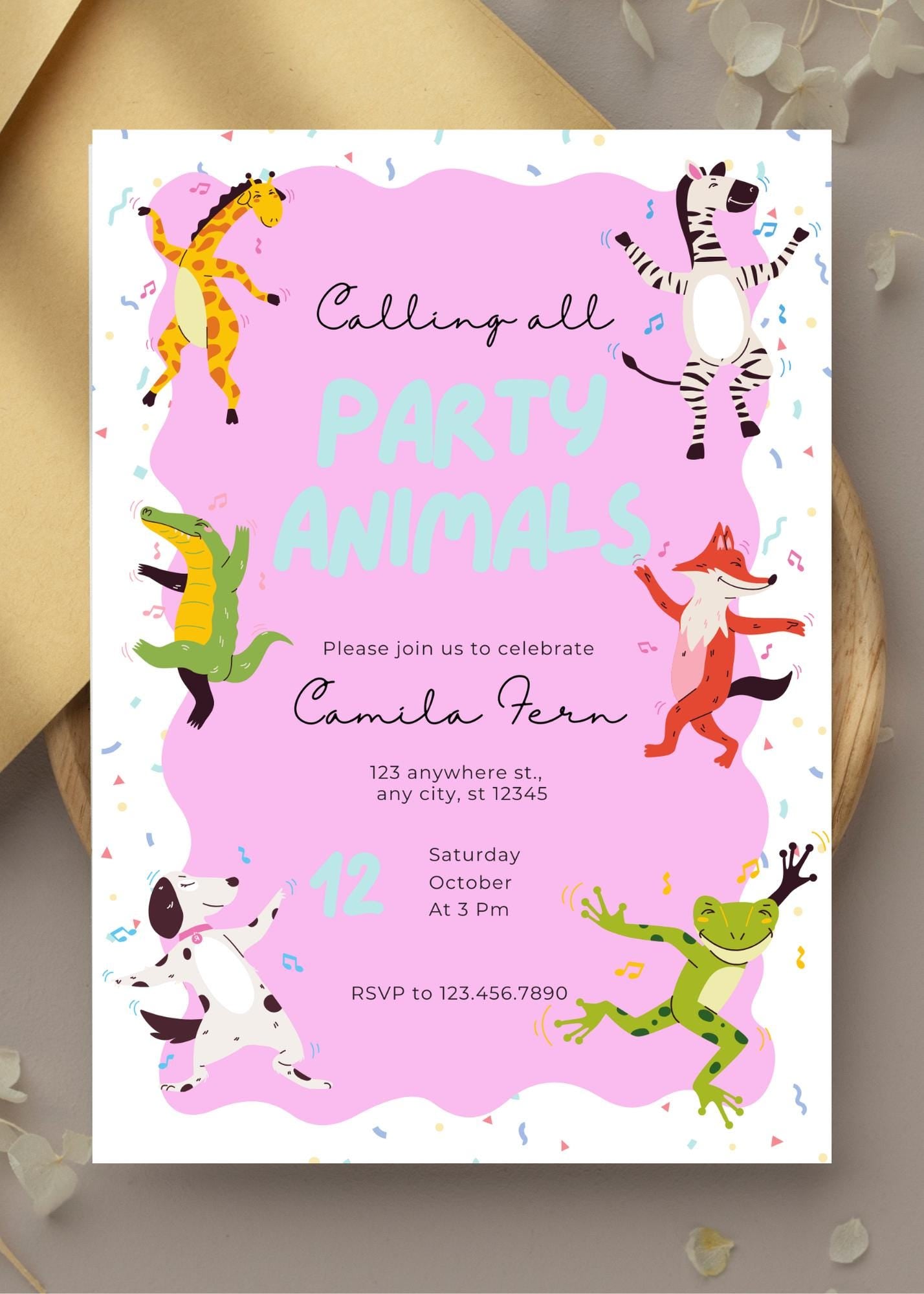 Safari Party Animals Birthday Invitation: Confetti Animal Invite (Digital Download)