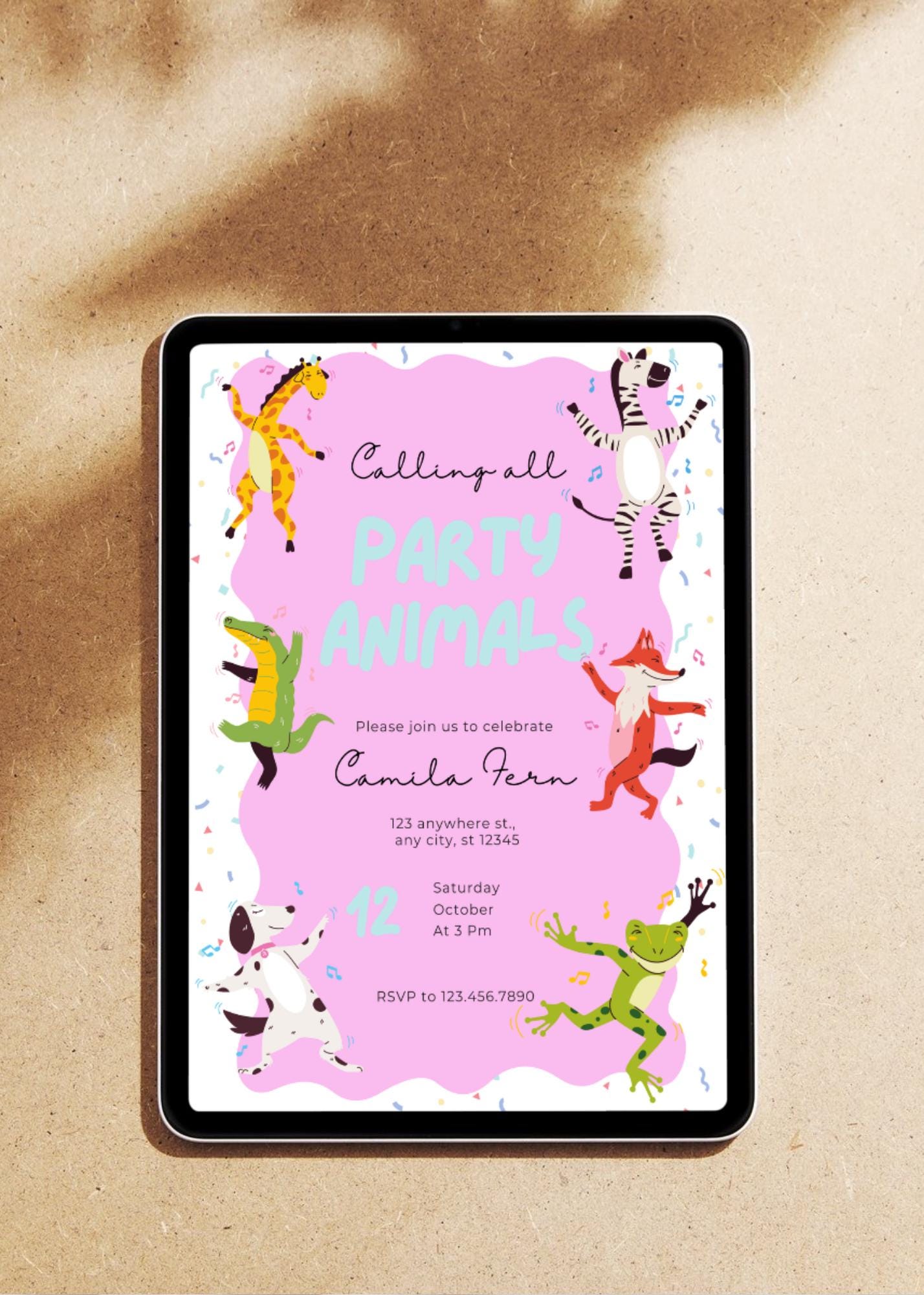Safari Party Animals Birthday Invitation: Confetti Animal Invite (Digital Download)