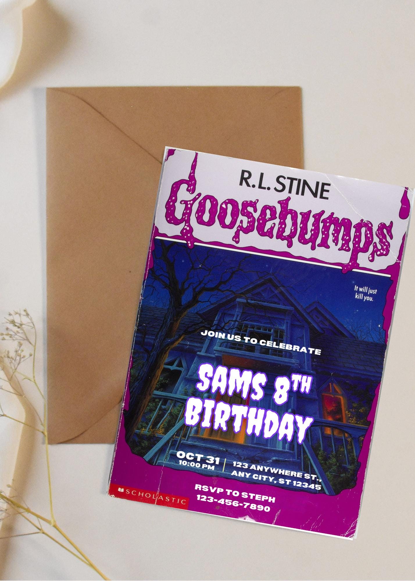 Goosebumps Birthday Invitation | Spooky 90s Horror Party Invite (Digital Download)